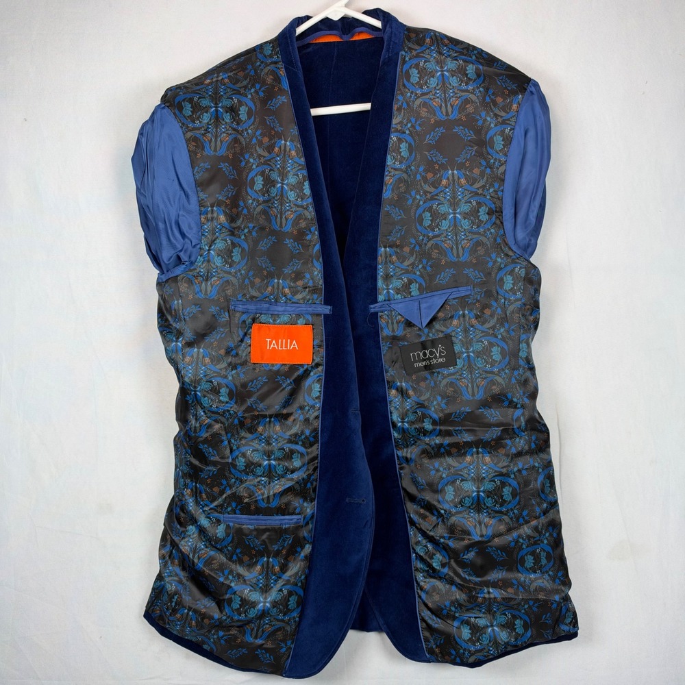 Tallia Mens Royal Blue Velvet Blazer Sport Coat 42L 2-Button Dinner Jacket (44L) - Picture 4 of 11